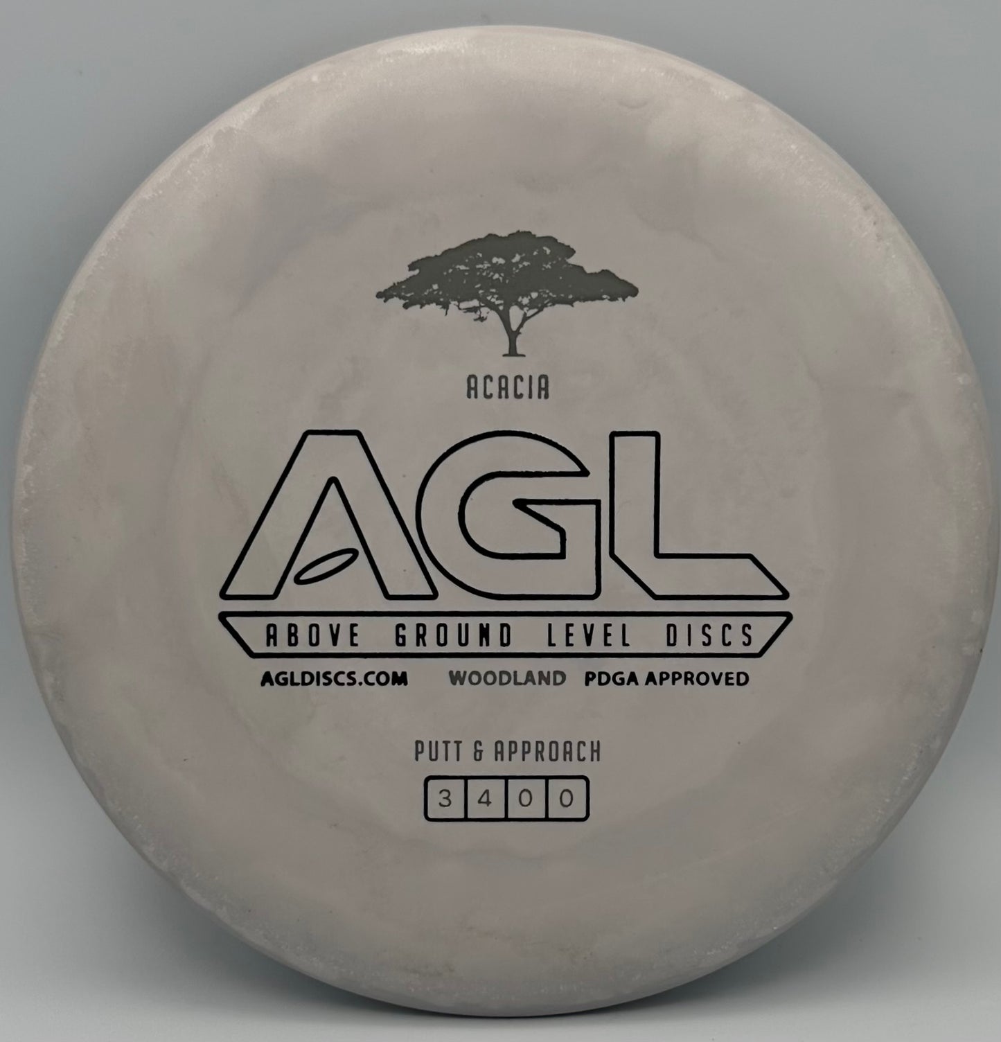 AGL Discs - Swirly Grey Woodland Acacia (AGL Bar Stamp)